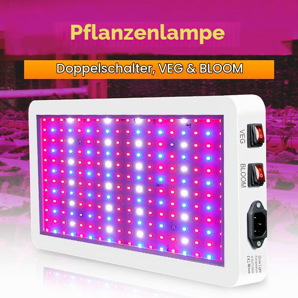 1000W LED Grow Light für Zimmerpflanzen 216 LEDs Full Spectrum Veg und Bloom Dual Switch IP65 wasserdichte Hängepflanzen-Wachstumslampen für Sämlinge Blumen Gewächshaus