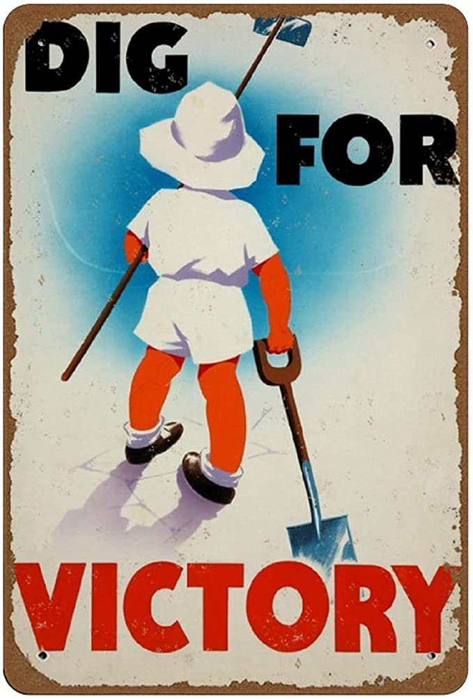 Dig For Victory Classic British Ww2 Propaganda Poster Novelty Wall Funny Man Cave Cool Wall Door Warning Sign Metal Tin Metal Sign Style Wall Decor Wall Decor Poster Metal Sign 8X12 Inches