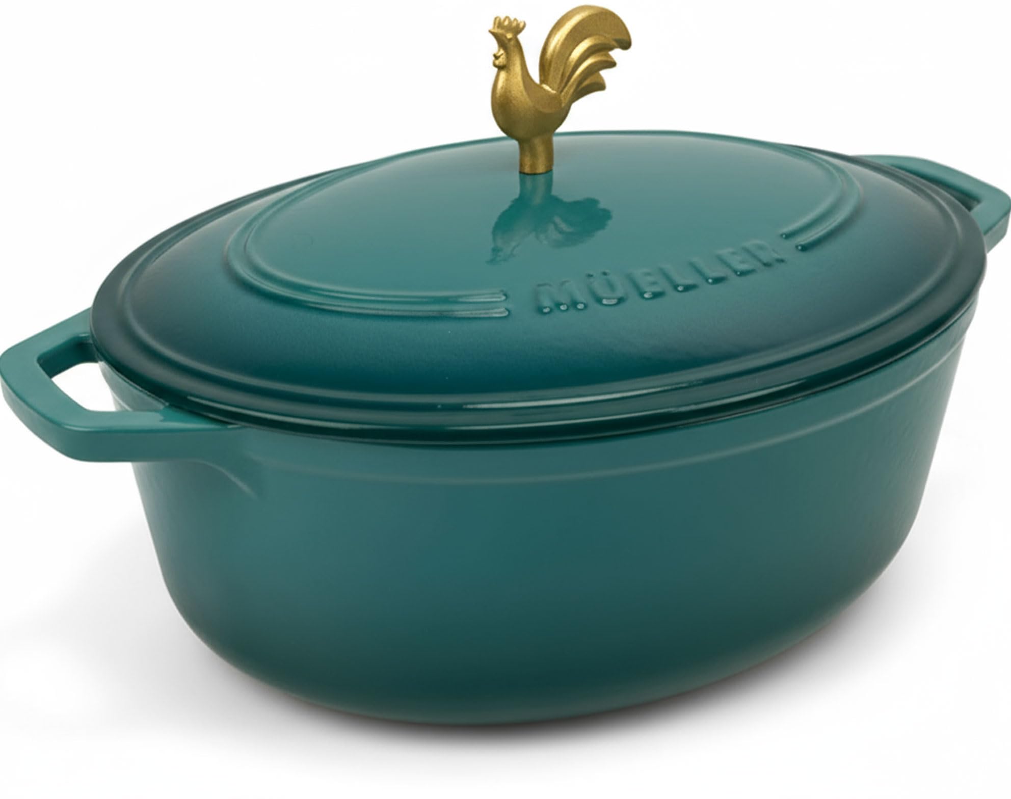 MÜELLERHOME 5.5 Quart Enameled Cast Iron Oval Dutch Oven, Rooster Knob, Heavy-Duty Cookware, Oven-Safe up to 500° F & Across All Cooktops, Cooking Pot with Lid, Gifts for Grandma & Women, Emerald