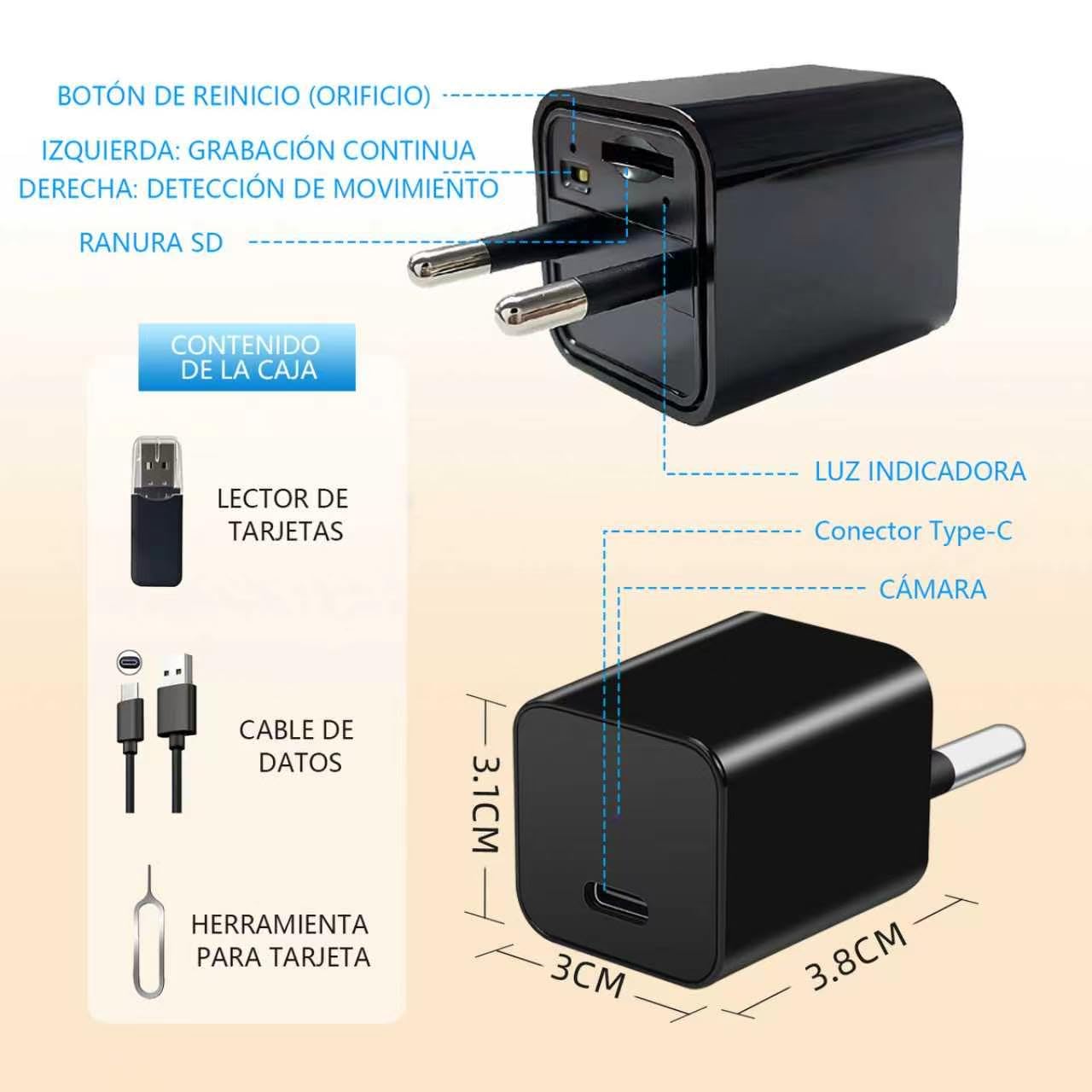 Mini Cámara Oculta, Cámara Espía de Alta Definición 1080P, Compatible con Grabación Continua y Detección de Movimiento, Adecuada para Uso Doméstico Interior y Vigilancia en Oficinas, no necesita WiFi