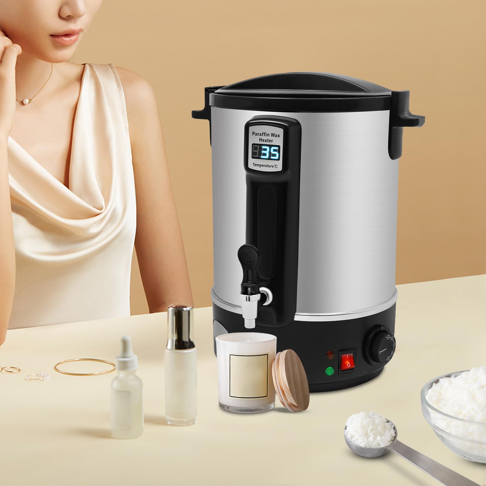 Fondatore per cera elettrica 12 l 1100 W, macchina per sciogliere la cera con rubinetto e display a LED, vaso per cera temperatura 30-100 °C, per soia paraffina cocco, casa officina, acciaio inox 201