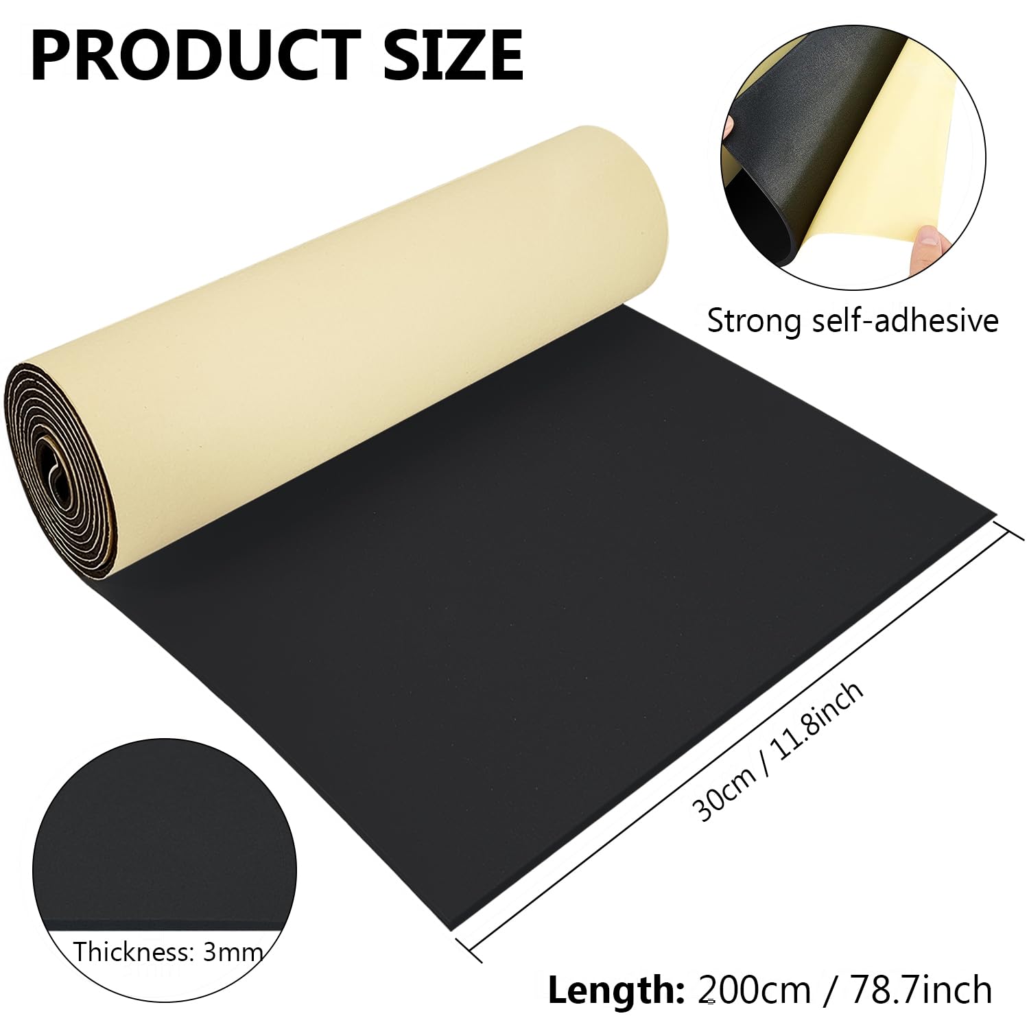 Bocguy Rotolo Gommapiuma EVA, EVA Foam Autoadesiva 30x200CM, Gomma Adesiva da 3MM di Spessore, adatto per Scrapbooking, Artigianato, Decorare, DIY (Nero)