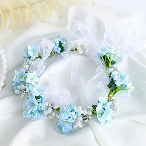 Miniatura 5 de Campsis Diadema de flores para niñas, accesorios para el cabello de comunión de perlas para niñas, de cristal, fotografía de cumpleaños, banda para