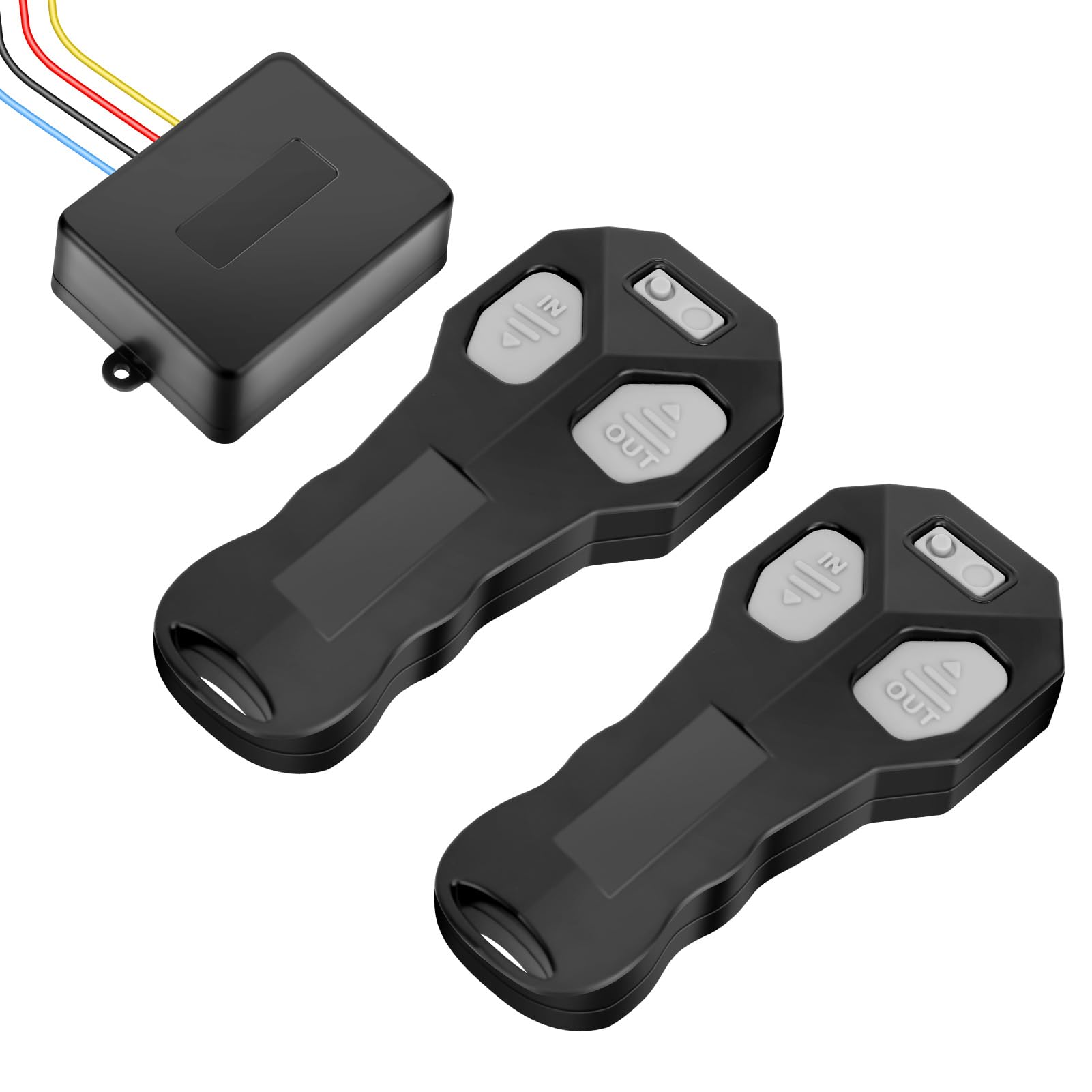 Winch Remote Control Kit, Universal Inalámbrico Cabrestante Mando a distancia Set con 2 mandos a distancia y 1 receptor, alta sensibilidad con alcance de 25 m, para 12 V/24 V, Negro