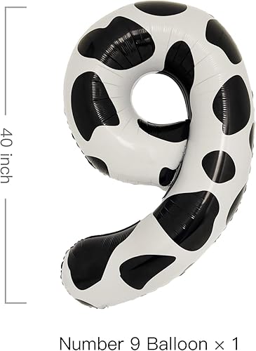 Miniatura 2 de Globo con estampado de vaca de 40 pulgadas, globo grande del número 9 para decoraciones de 9 cumpleaños, suministros de fiesta, globos con estampado