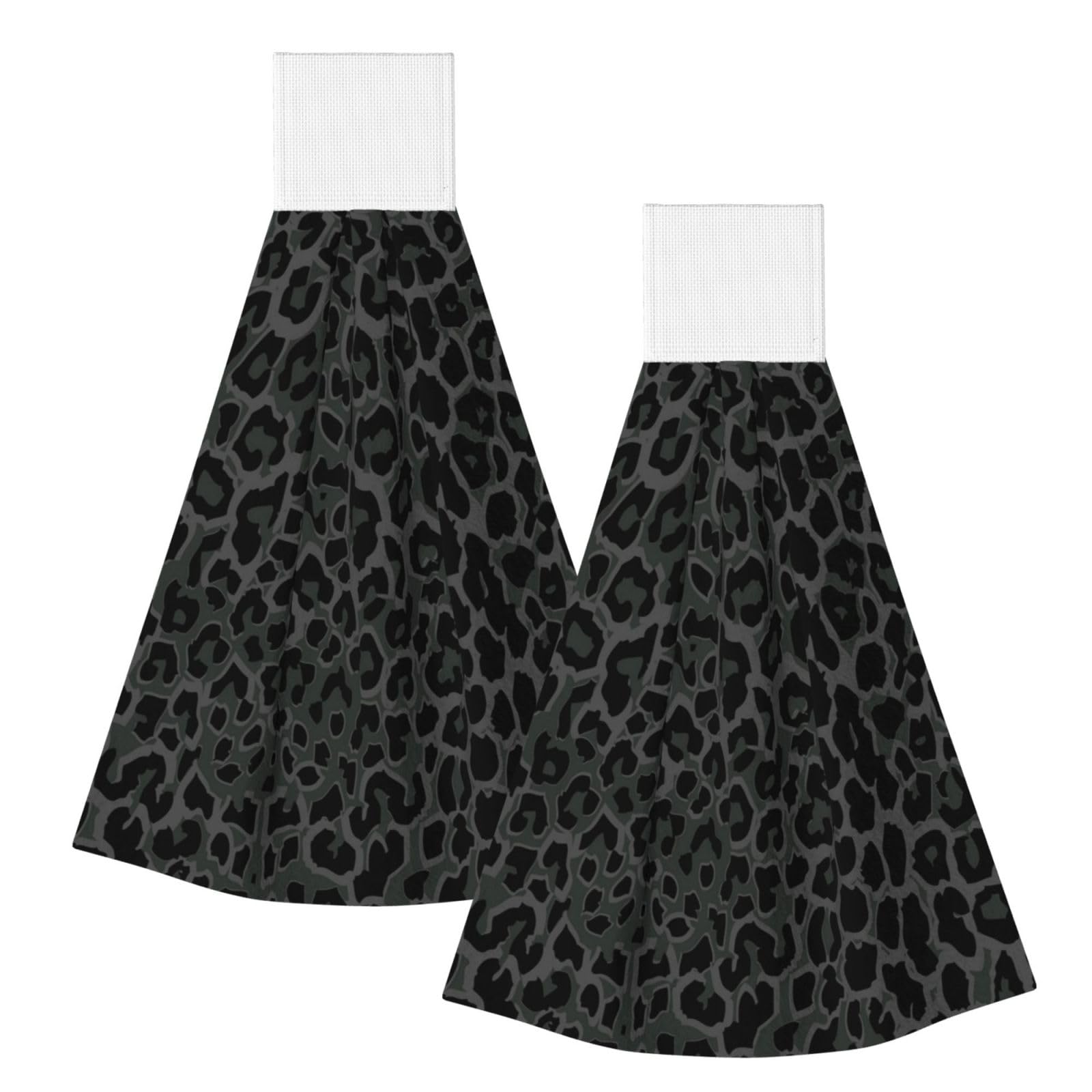DOPKLNA Seamless Black Leopard Print, 2 Pcs Hanging Coral Fiber Hand Towels for Bathroom, Absorbent Kitchen Towels