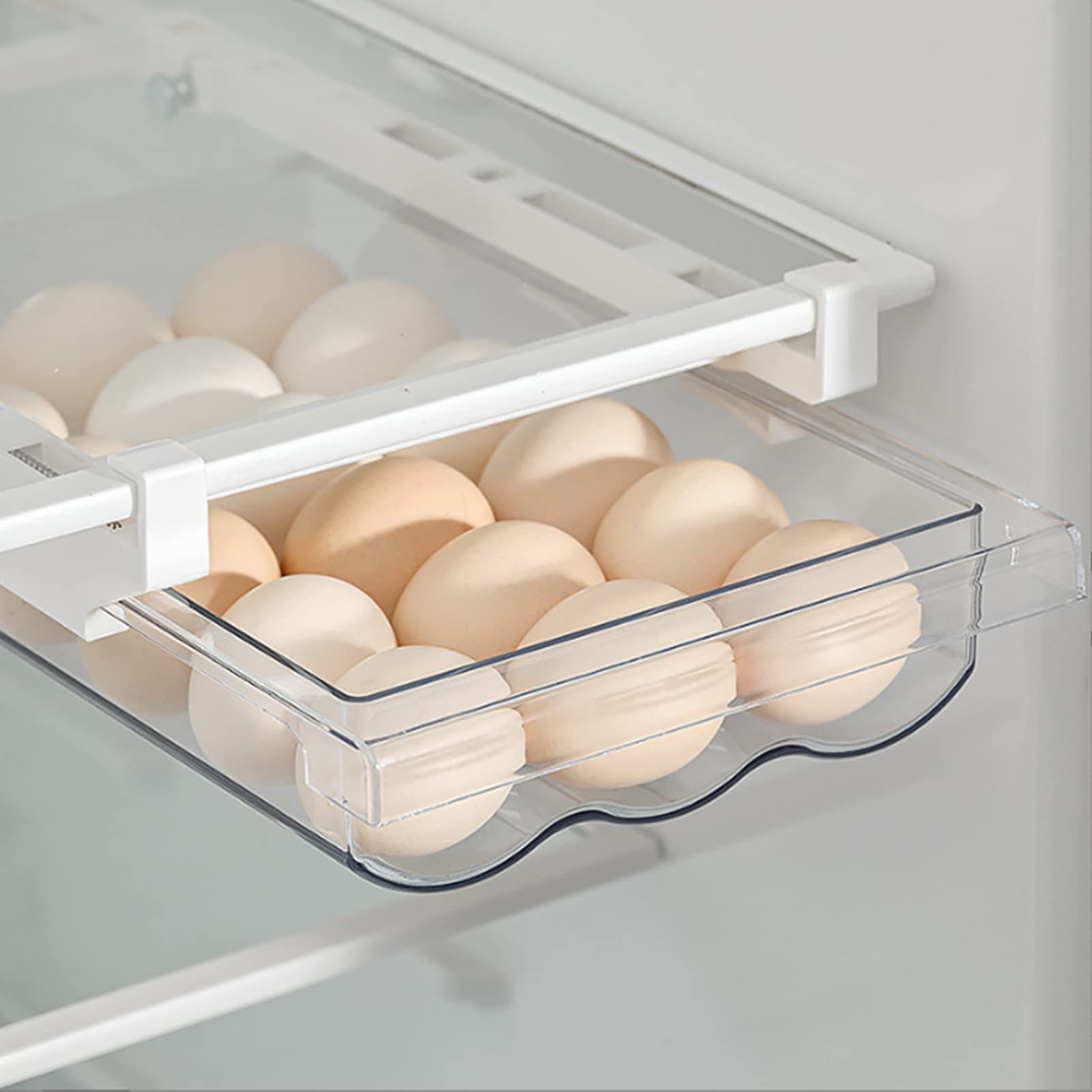 Portahuevos para nevera, mini organizador de cajones para nevera, bandeja de almacenamiento de huevos transparente de plástico transparente