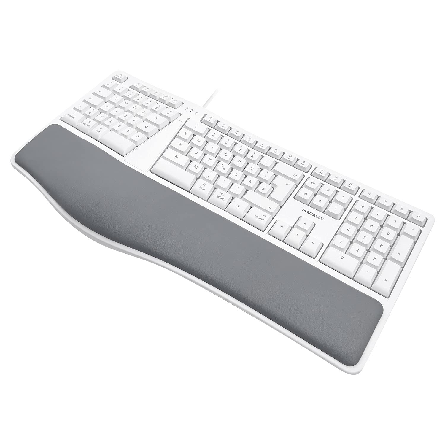 Macally MERGOKEY-DE, Tastiera ergonomica USB-A cablata con poggiapolsi, Layout QWERTZ Tedesco