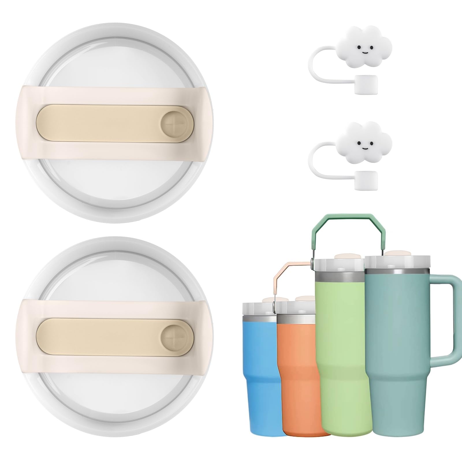AUAUY 2 Pack Tumbler Replacement Lids for Stanley 30oz Adventure Quencher Travel Tumblers with 2PCS Dust-proof Cloud Straw Covers,Leak Proof Replacement Lids, White Lids for Tumblers