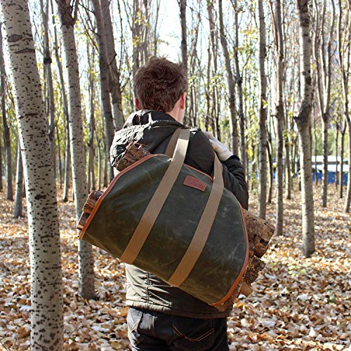 Inno Stage PB17-122 WAX GREEN Waxed Canvas Log Carrier Tote Bag,40 Inchx19 Inch Firewood Holder,Fireplace Wood Stove Accessories Green thumb #1