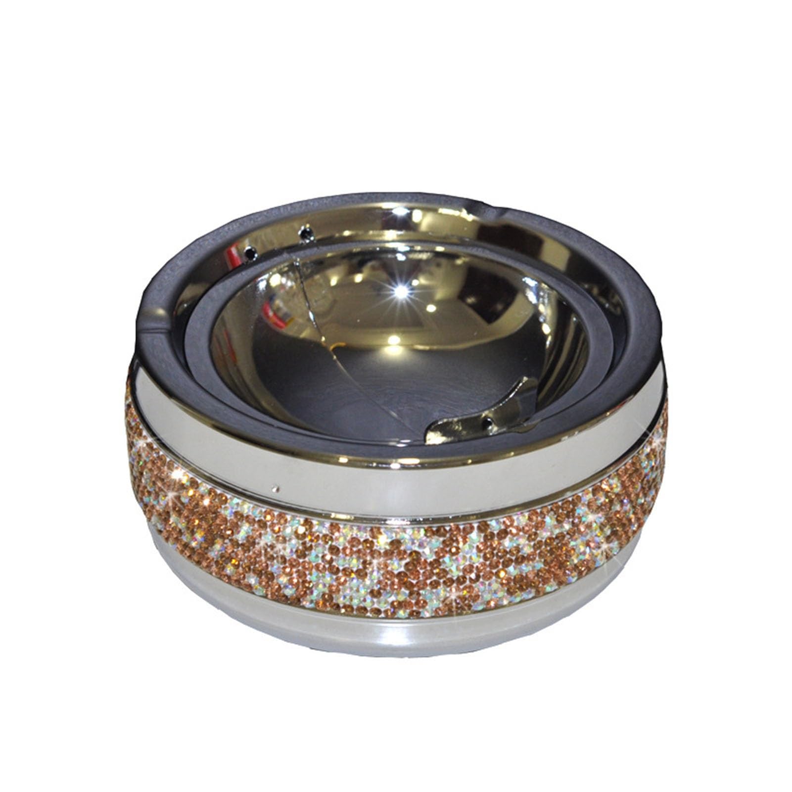 Bling Rhinestone Round Ashtray With Lid Ash Holder for Smokers,Desktop Smoking Ash Tray for Home Office Decoration(#a)