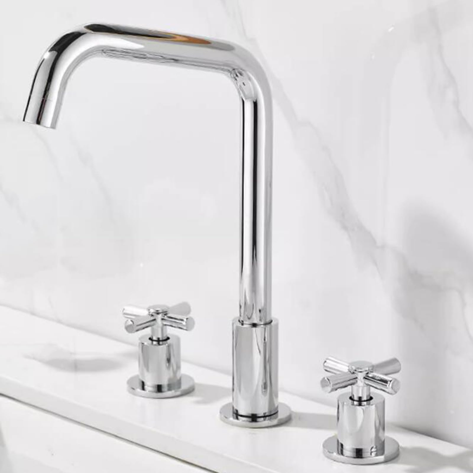 BHFPFZA 3-Hole Bathroom Sink Faucet Gold Brass Mixer Tap with Swivel Spout & 2 Handles Stylish Basin Faucet for Modern Bathrooms