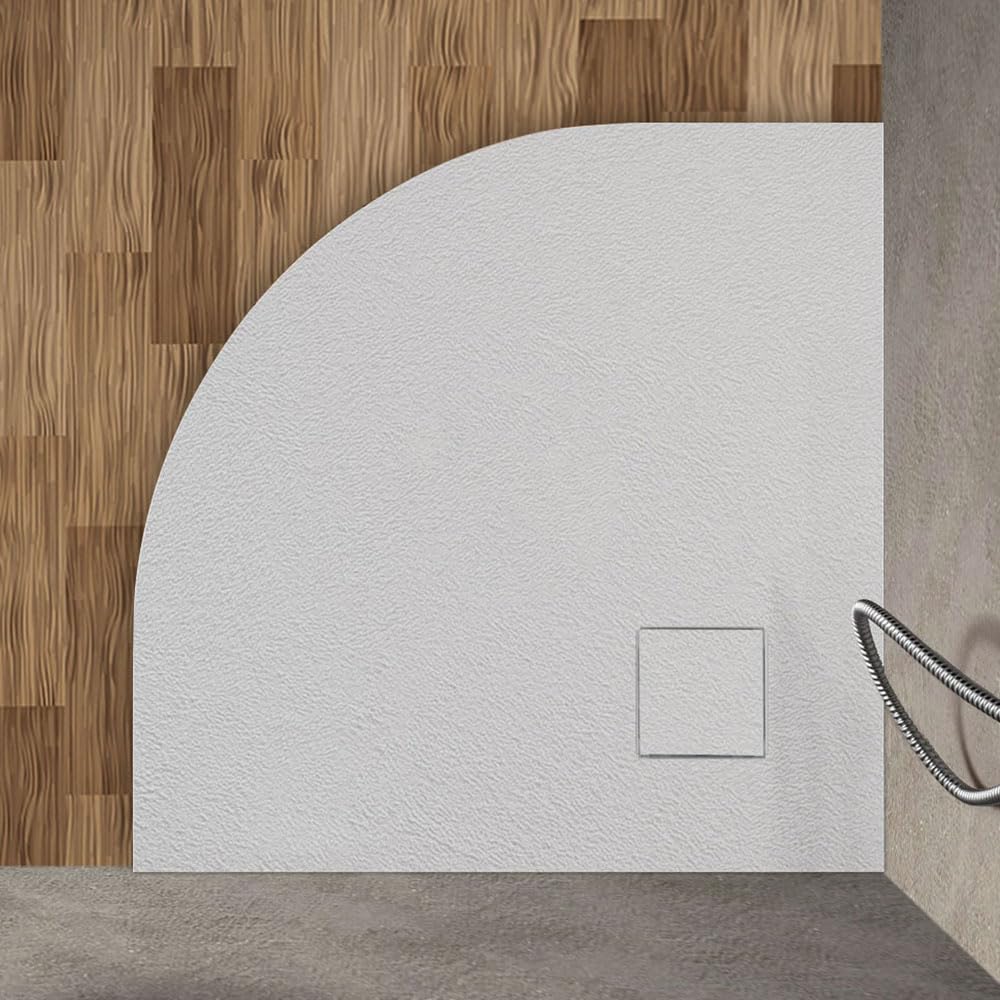 Piatto doccia 80x80 cm semicircolare bianco effetto pietra in resina, ultra slim con spessore 3 cm, riducibile su misura, AGORA’