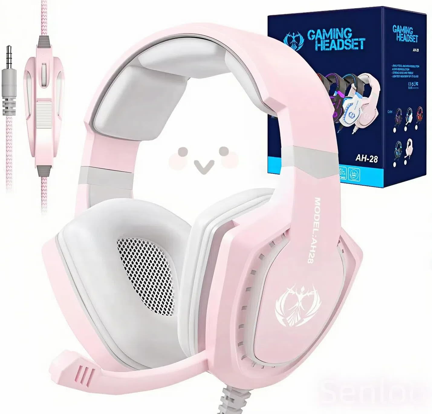 Pink Gaming Headset with Mic for PC Computer Mac Laptop - Over-Ear Wired Gaming Headphones with Microphone, Volume Control, Compatible with PS4 Xbox PS5 Controller Phone