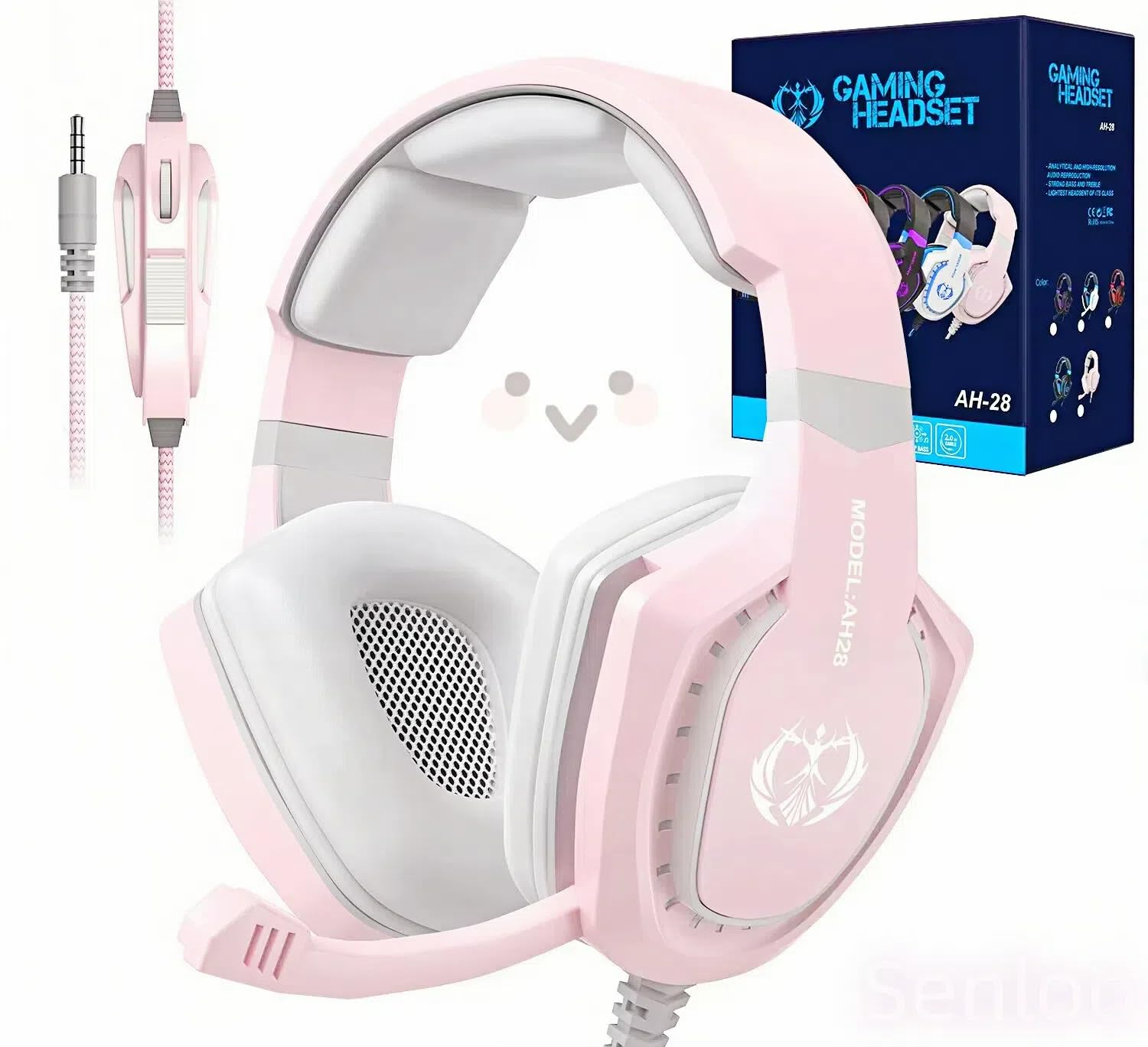 SENLOO Pink Gaming Headset with Mic for PC Computer Mac Laptop, Over-Ear Wired Gaming Headphones with Microphone, Volume Control, Compatible with PS4 Xbox PS5 Controller Phone