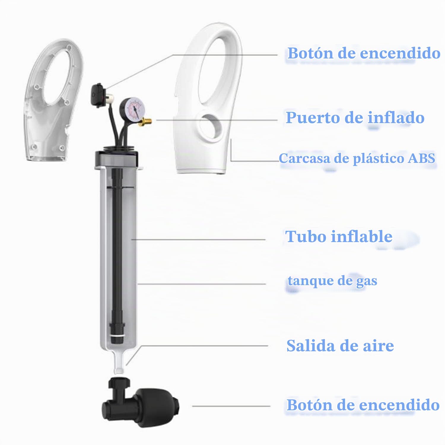 Meiyijia Desatascador de Tuberias para Fregadero,Desatascador de Drenaje Professional con Presión de Aire Potente,con 4 Ventosa, Toilet Plunger,Bañera, Ducha, Lavabo,Gris (División)
