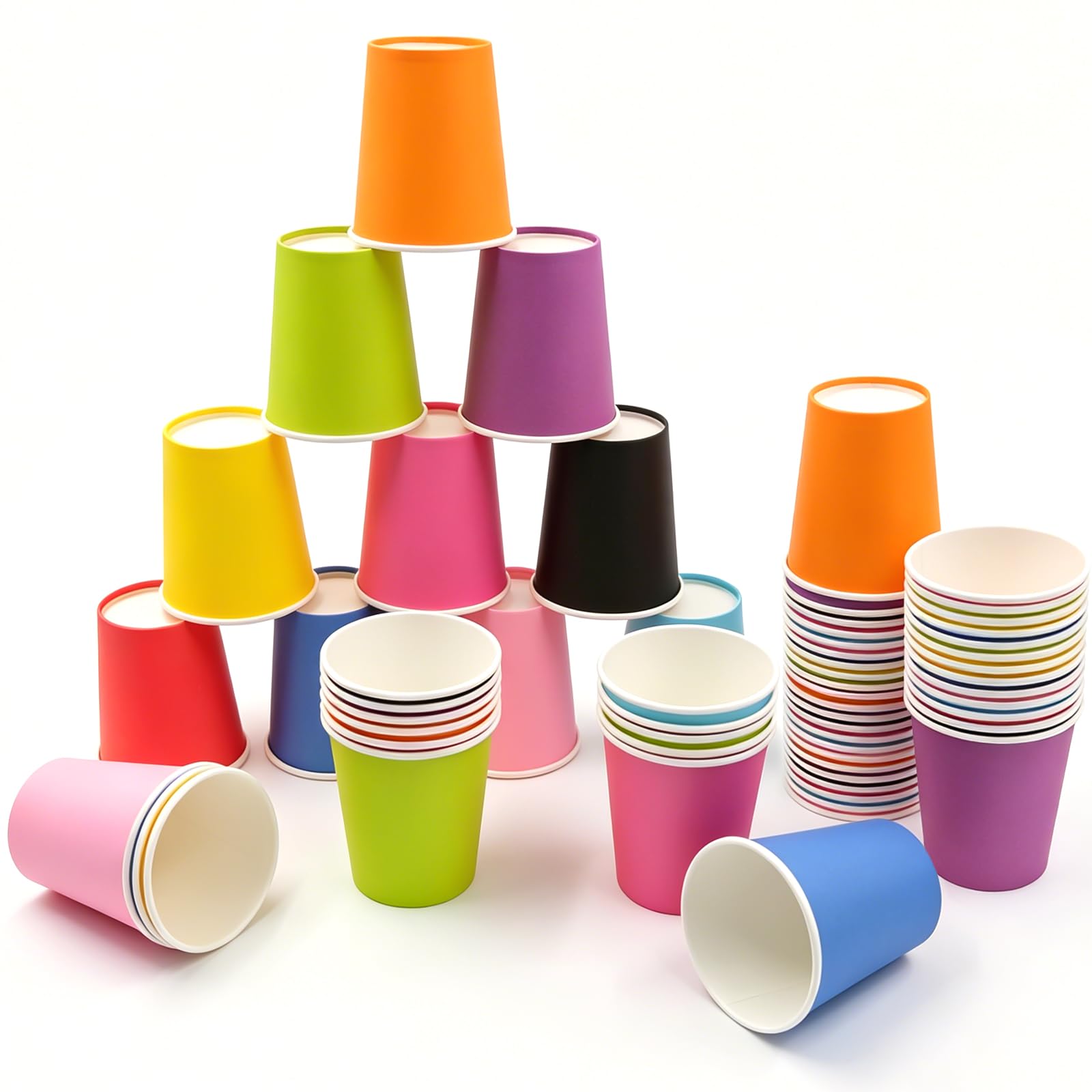 60 kolorowych kubków papierowych, 250 ml, wielokolorowe, na imprezę, do majsterkowania, majsterkowania, wielokolorowych kubków papierowych, do samodzielnego wykonania, na urodziny, święta