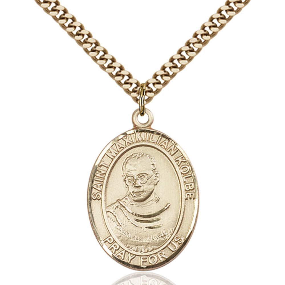 Bonyak Jewelry Saint Medal Collection Gold Filled St. Maximilian Kolbe Pendant 1 x 3/4 inches with Heavy Curb Chain