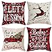 4 Pcs Cojines de Navidad Sofas Decoracion Fundas Cojin 45x45 Navideños y Accesorios Para Merry Christmas Decorarivos Estampado Rojo Enrejado Copo de Nieve Alce Linaza