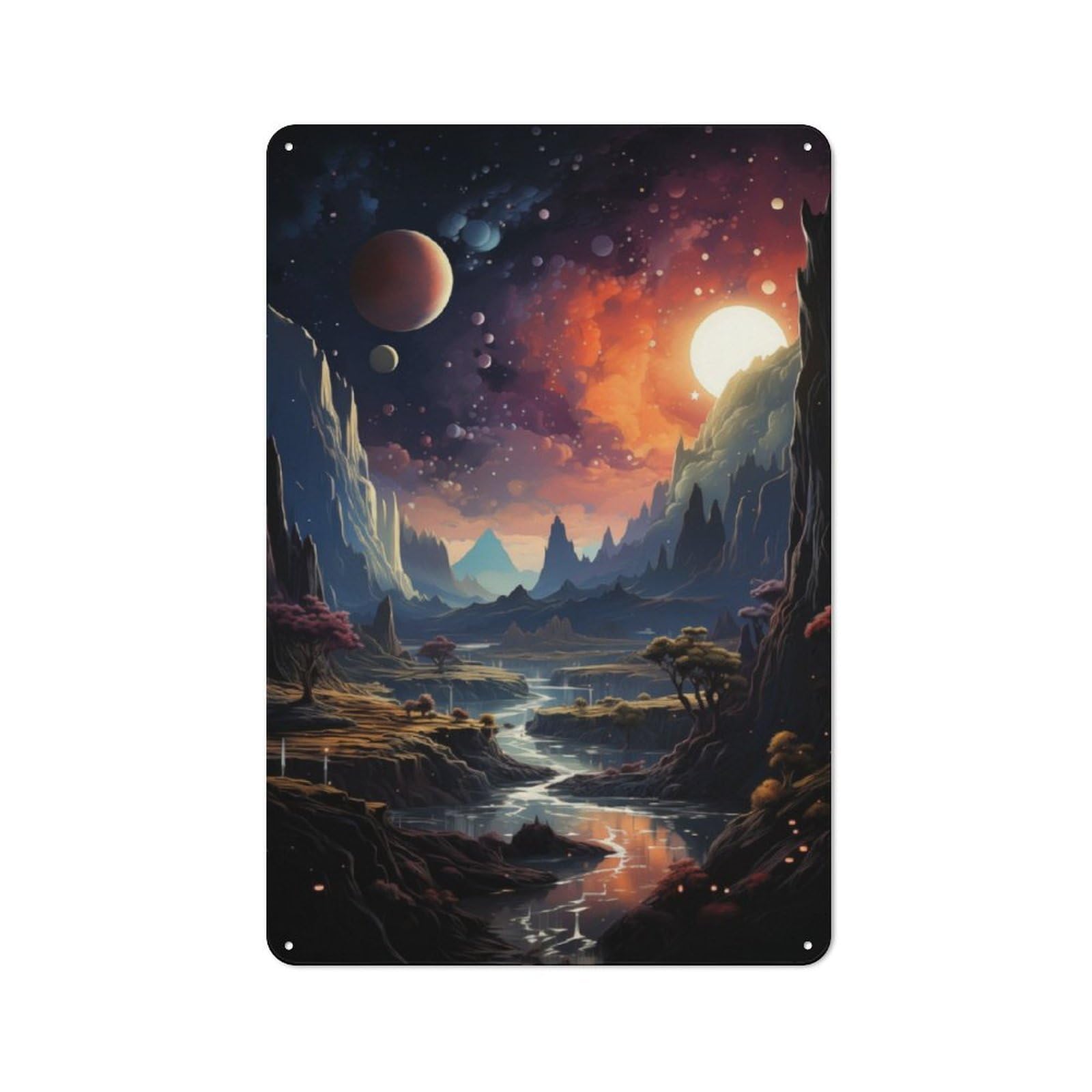 Junmoney Fantasy Alien Planet Tin Wall Plaque 30X20cm With For Man Cave Or Games Room, A New Home Present For Leisure-Room Decor Enthusiasts