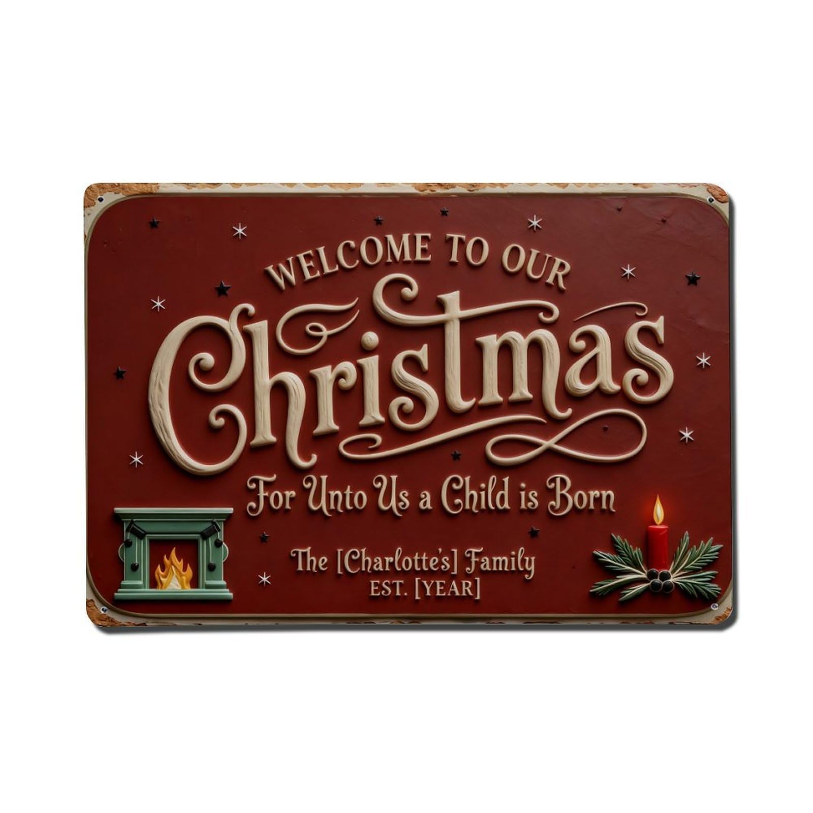 Christmas Welcome Sign Pattern Print Metal Tin Sign Plaque