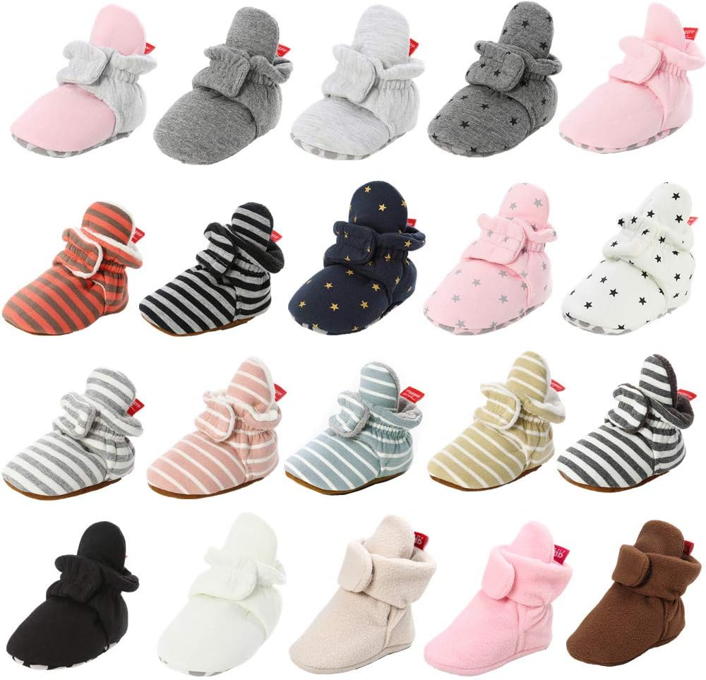 Unisex Newborn Baby Cotton Booties Non-Slip Sole for Toddler Boys Girls Infant Winter Warm Fleece Cozy Socks Shoes