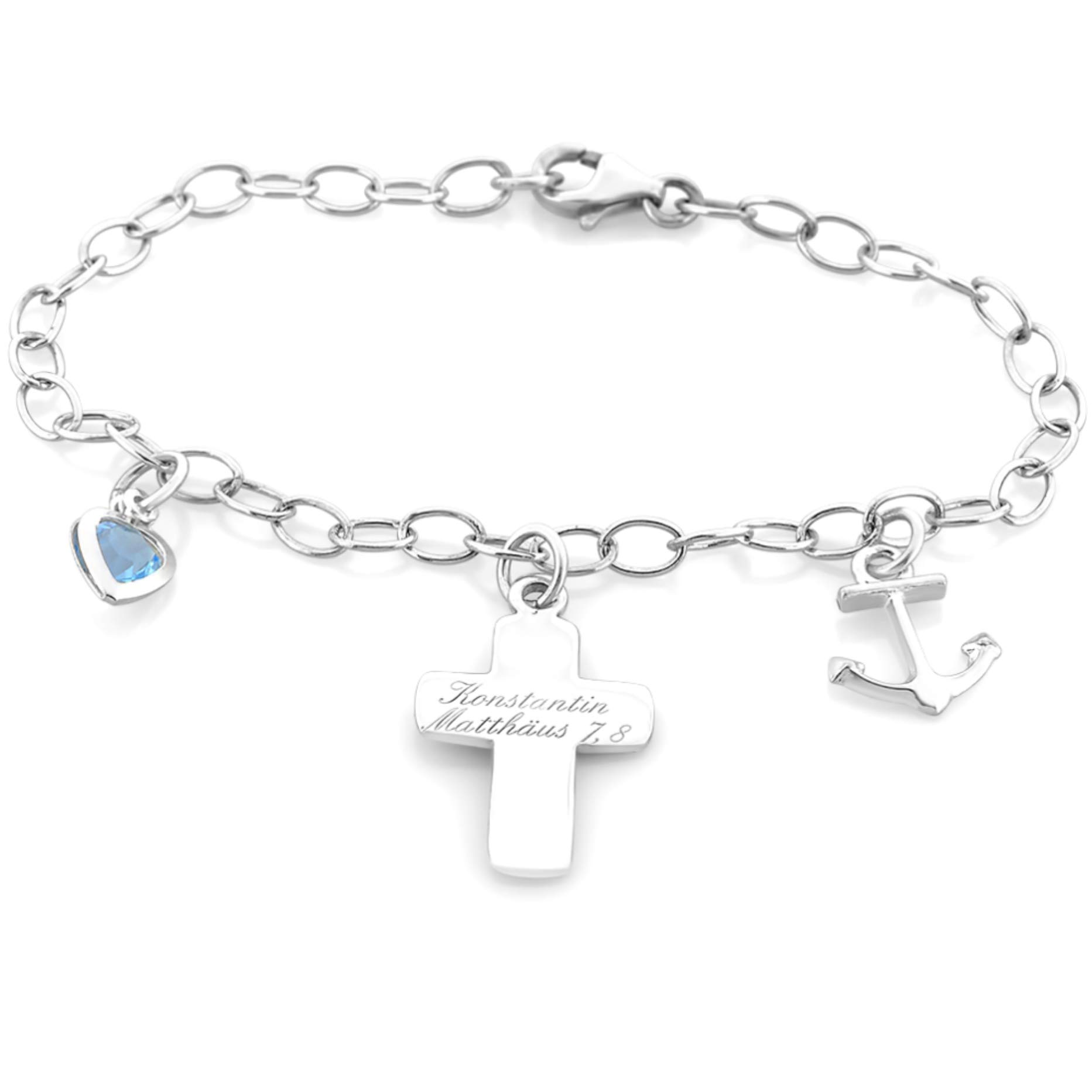 Taufarmband Junge Armband 925 Sterling Silber Taufe mit Gravur Herz Kreuz Anker Kommunion Herzkette Silberarmband Patenkind Armkettchen | HANDMADE IN GERMANY