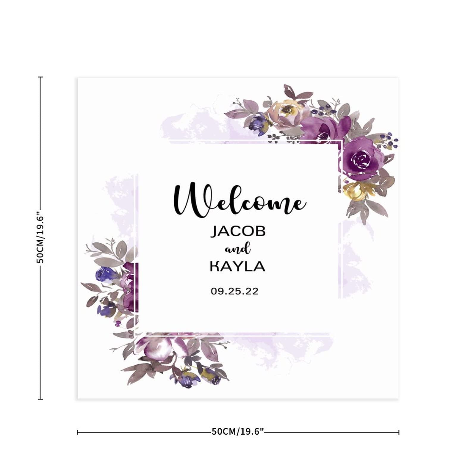 Spersonalizowany znak ślubny drewniany znak ślubny Welcome to Our Wedding Plakat kwiatowy znak ślubny spersonalizowane życzenia ślubne pary 50 x 50 cm