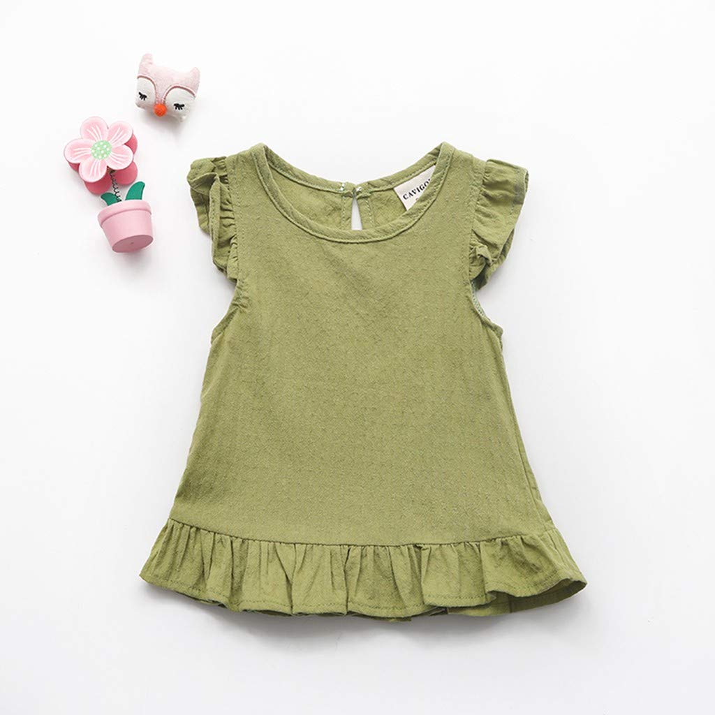 RNTOP Toddler Baby Girls Tank Tops Sleeveless Ruffle T-Shirt Solid Color Casual Blouse Summer (Green, 6-12 Months)