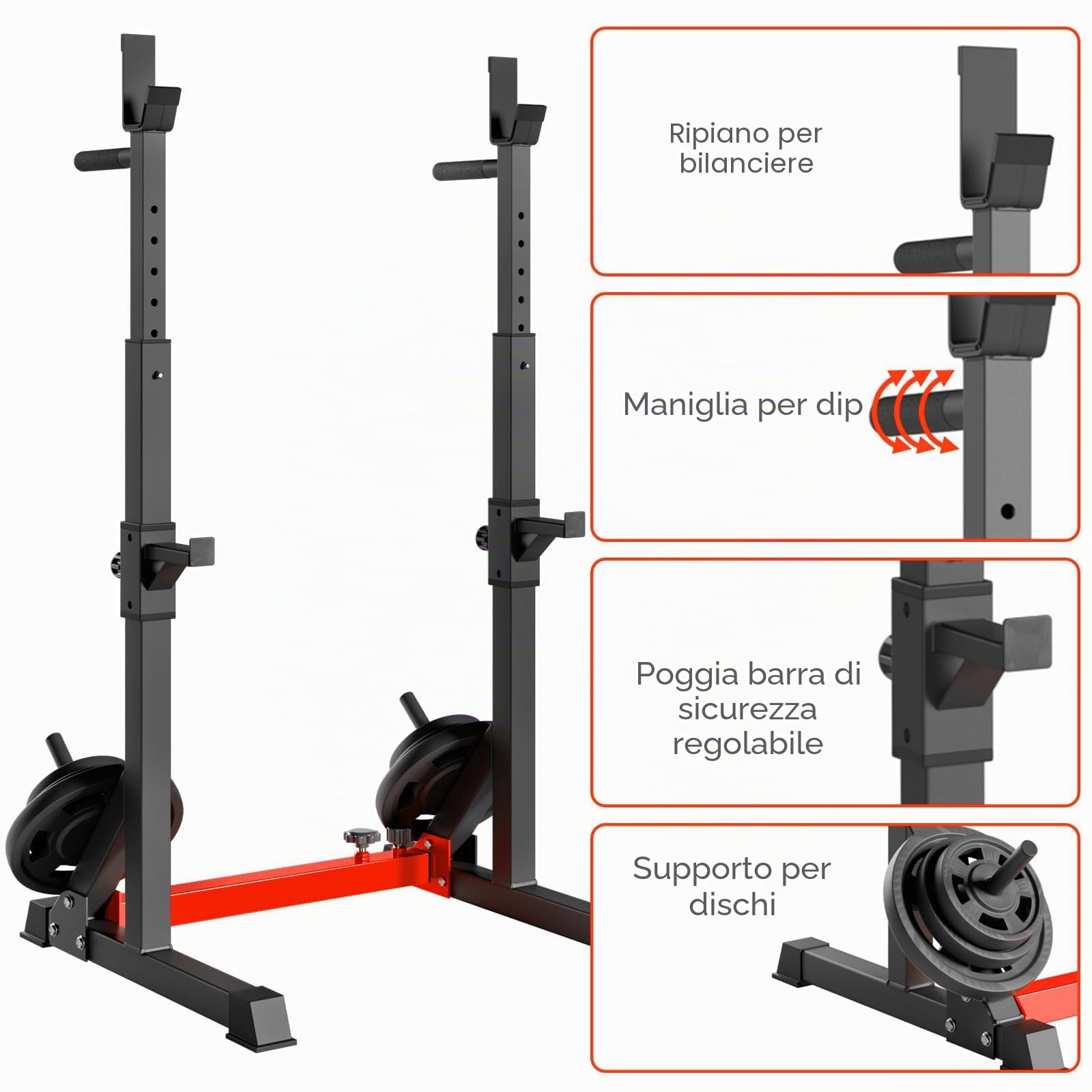 Rack da Squat, Supporto Bilanciere Regolabile, Stand per Sollevamento Pesi Multifunzione per casa, palestra Max 250 KG