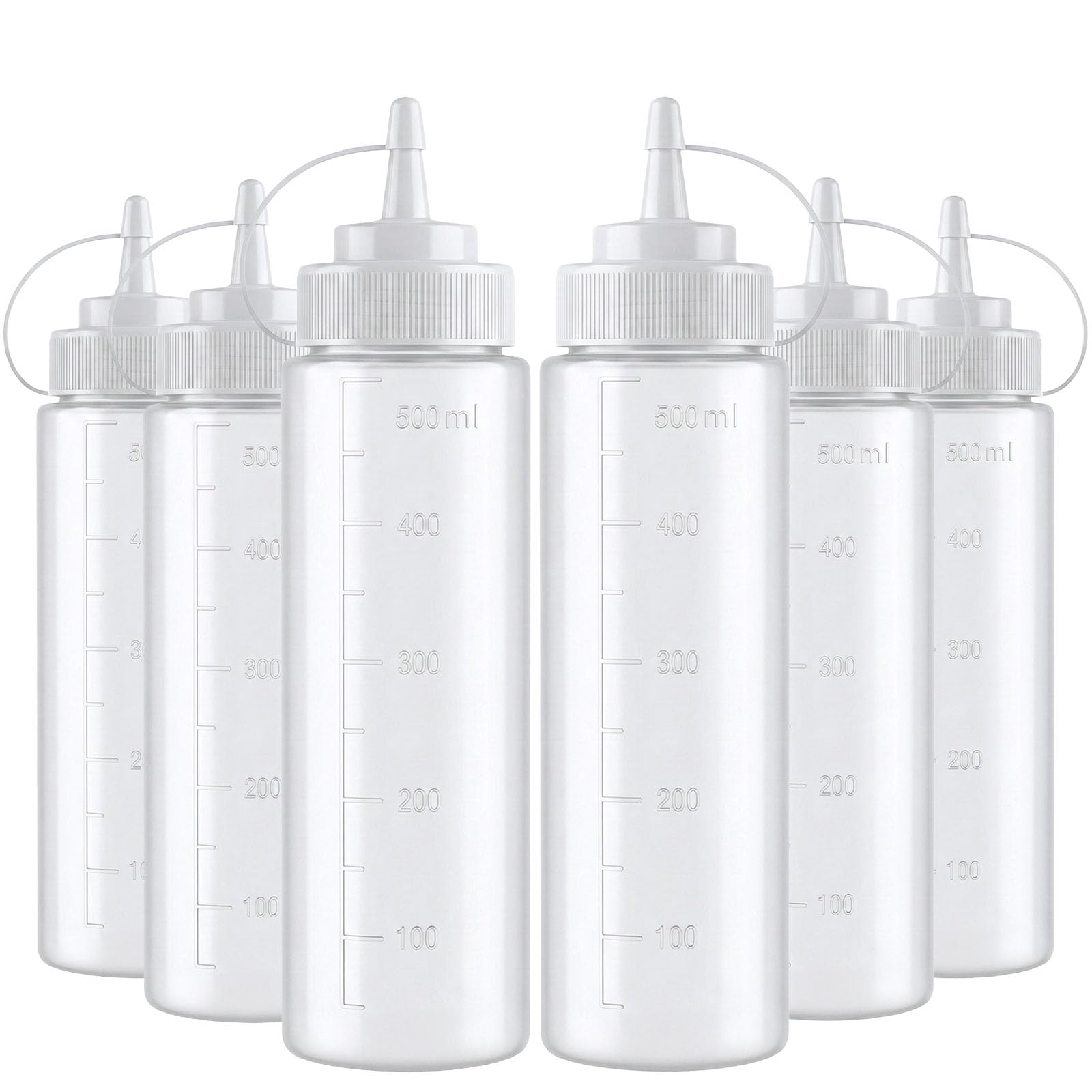 6er-Set Flexible Saucenflaschen aus Kunststoff – 500 ml (16 oz) Drück-, Quetsch- & Spritzflaschen, Ideal als Dosierflaschen/Squeeze Bottle für Vinaigrette, Dressing, Ketchup, Senf & Mayo