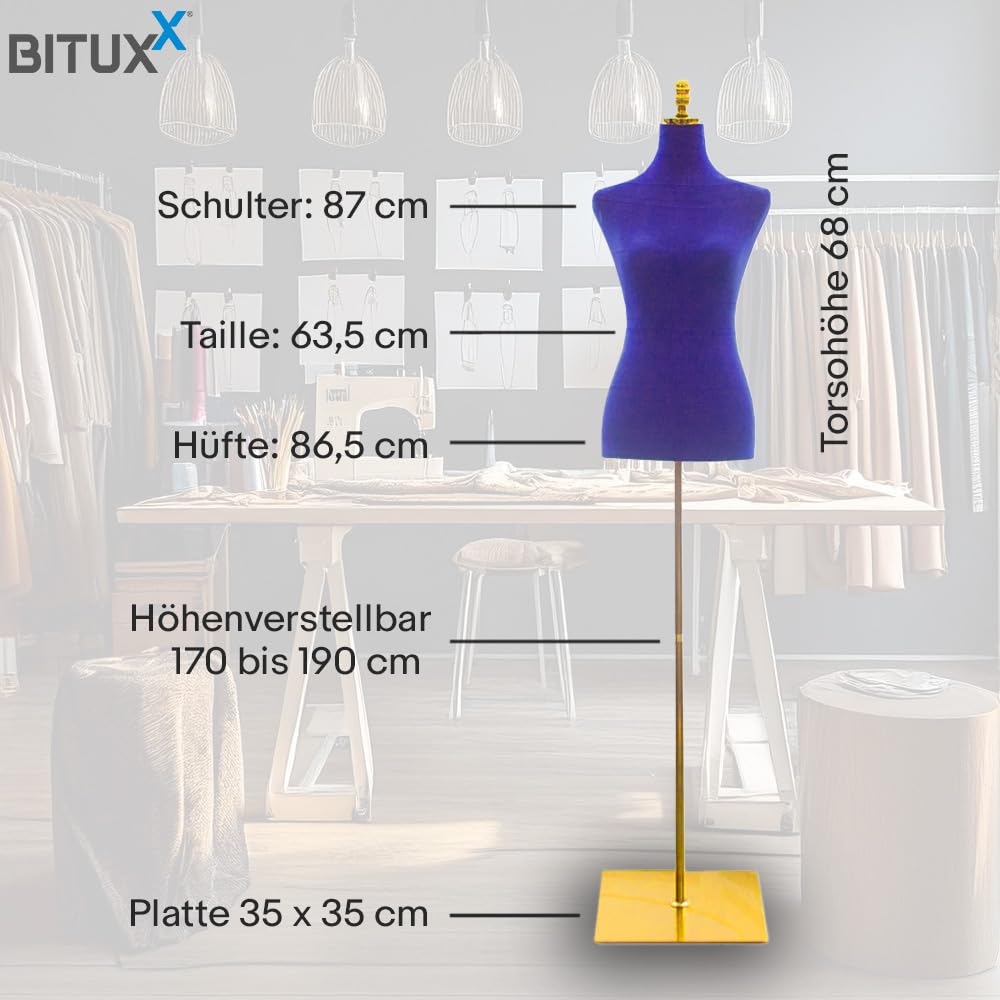 Bituxx Damenbüste Schneiderpuppe Schaufensterpuppe Torso Angezogen Mannequin Büste (Royal Blau)