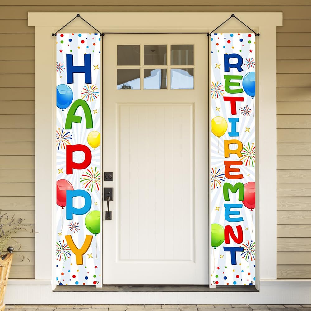 Ticuenicoa Retirement Decorations - 2pcs Colorful Giant Retirement Banner, Ideal Backdrop for Photo Shoots and Party Supplies
