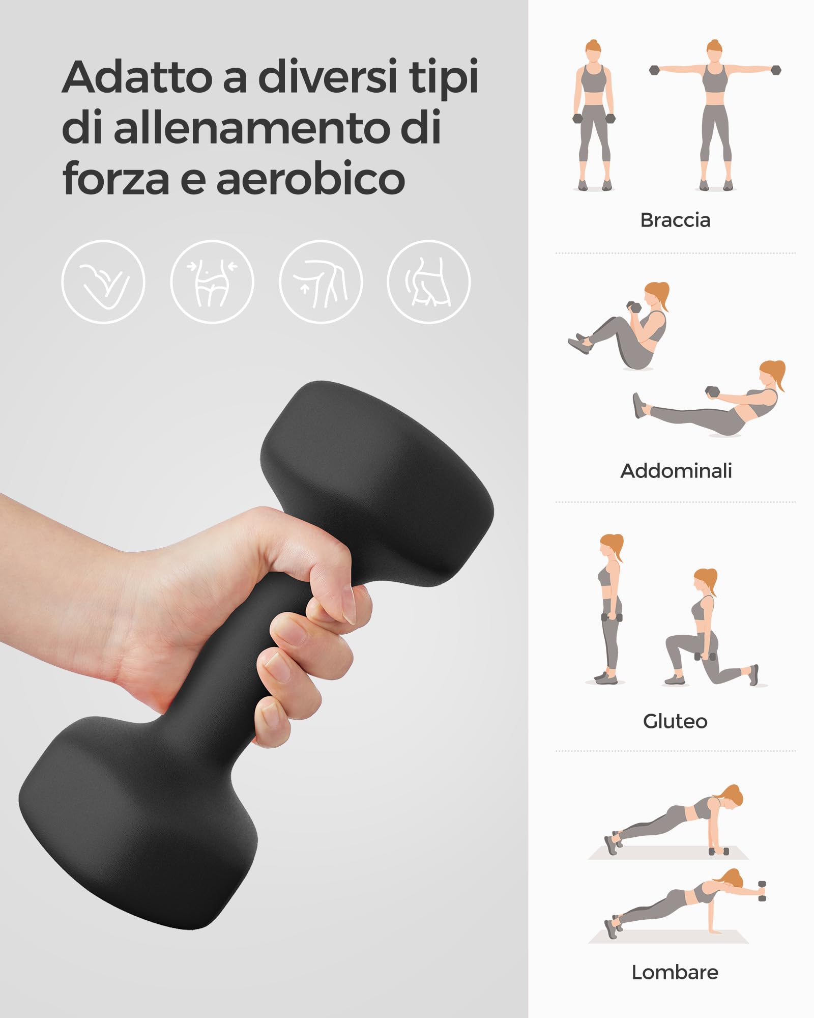 SONGMICS Set di 2 manubri, manubri corti, esagonali, rivestimento in neoprene, allenamento della forza, allenamento, fitness, per la casa