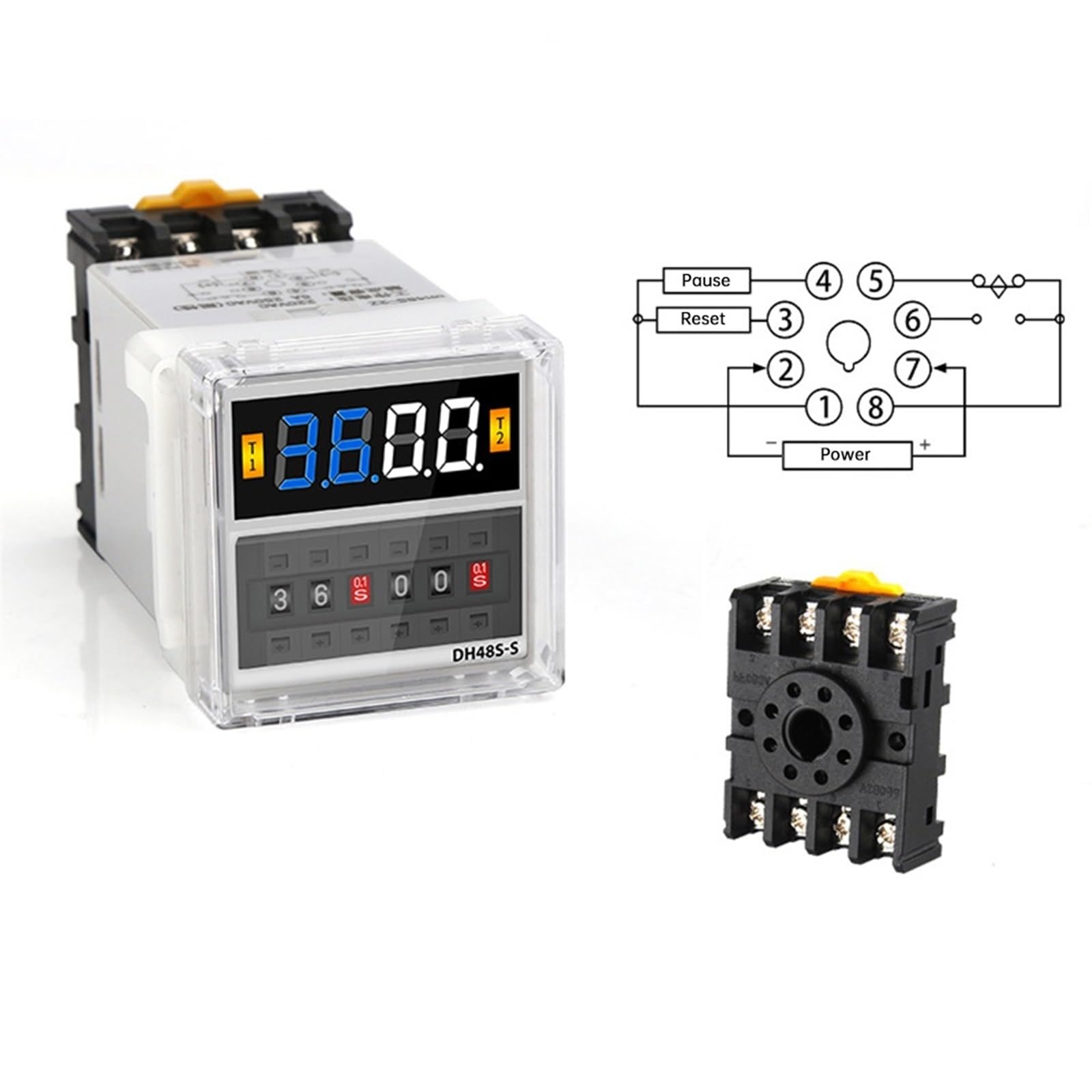 AC220V AC/DC24V AC/DC12V Digital Display Loop Delay Controller Relè temporizzato Relè interruttore temporizzato con base presa DH48S Din Rail(AC DC 220V)