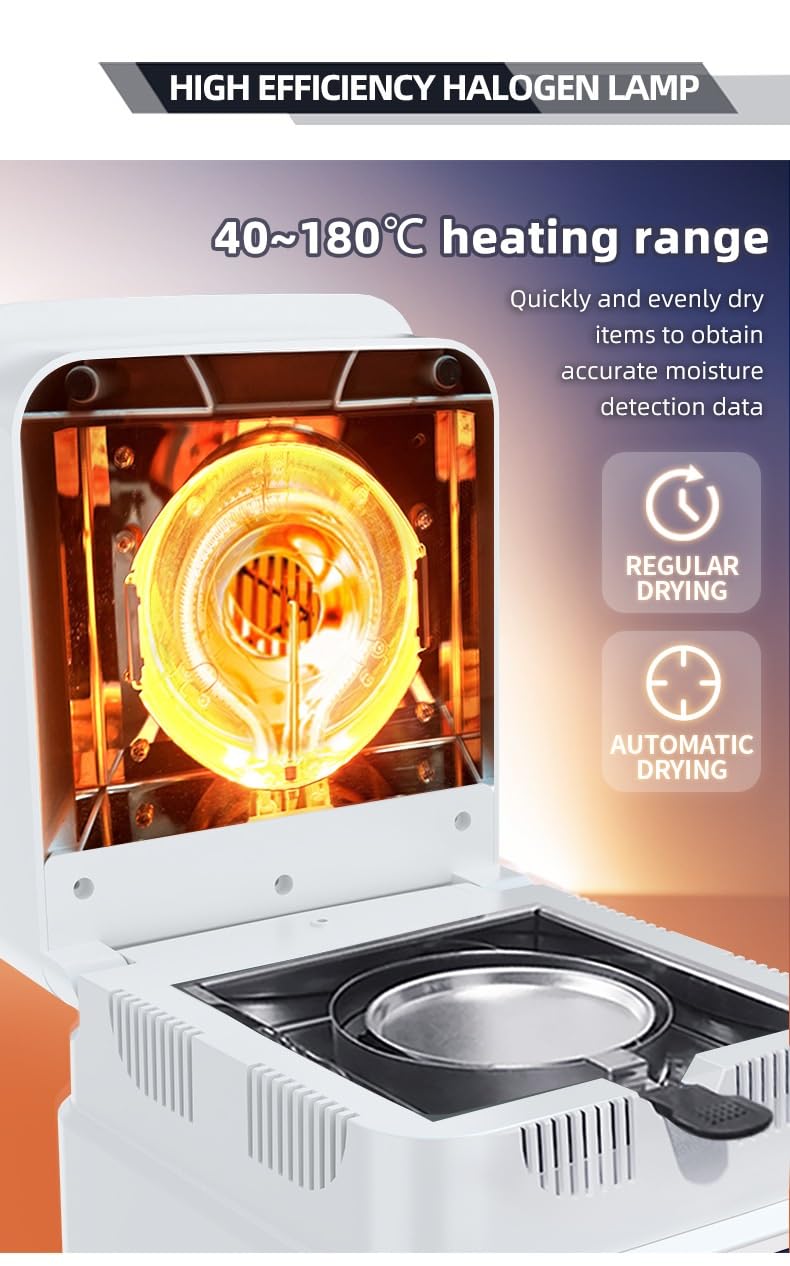 120 g przenośny halogenowy miernik wilgotności, laboratoryjny halogenowy analizator wilgotności z 5-calowym ekranem dotykowym LCD, dokładność 0,001-0,005 g, halogenowy miernik wilgotności(0.002G)