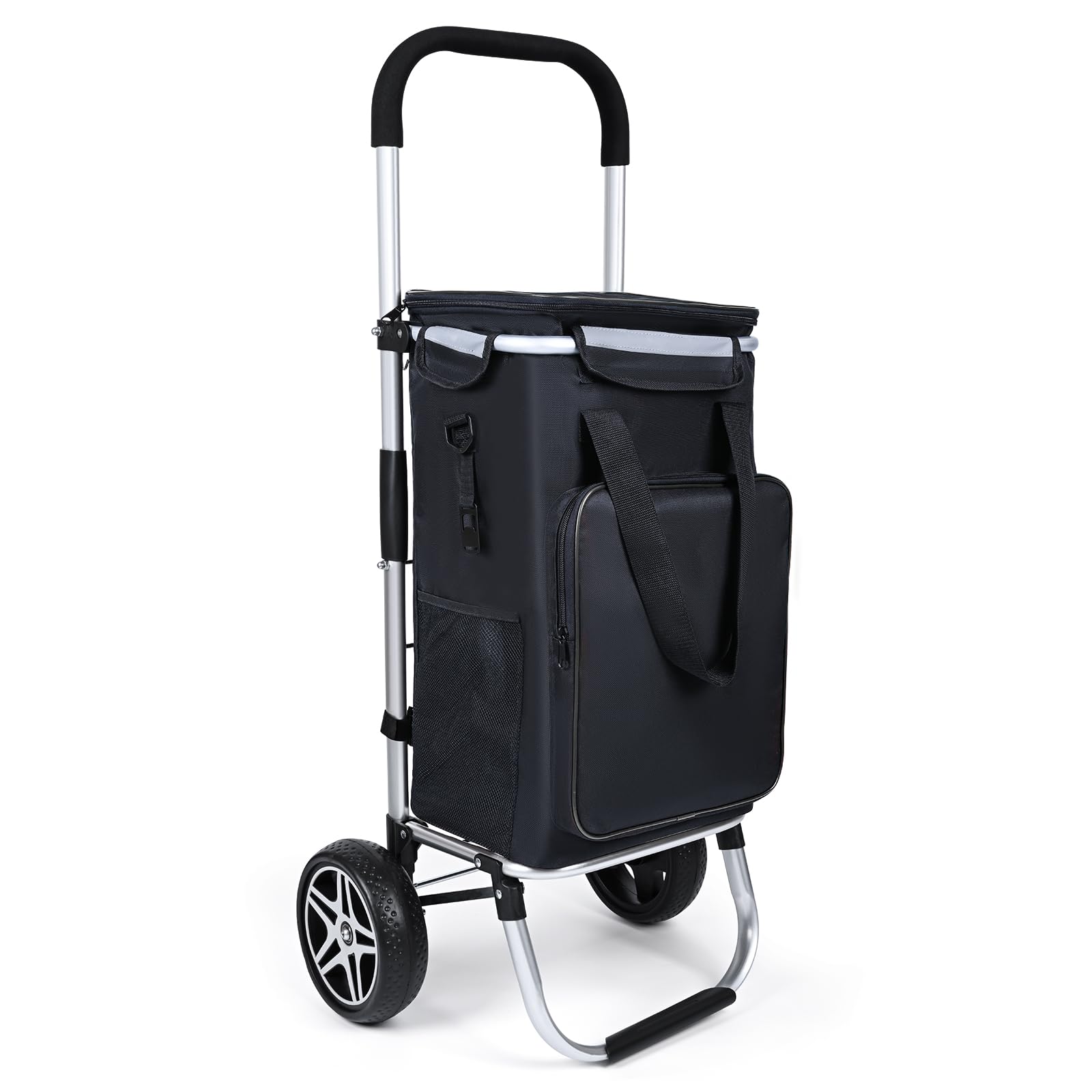 YEAUPE PRO Einkaufswagen mit Kühlfach | max. 47L & 25kg Traglast | Klappbarer 3in-1 Trolley Sackkarre und Umhängetasche | Handwagen, Shopper, Einkaufsroller, Schwarz