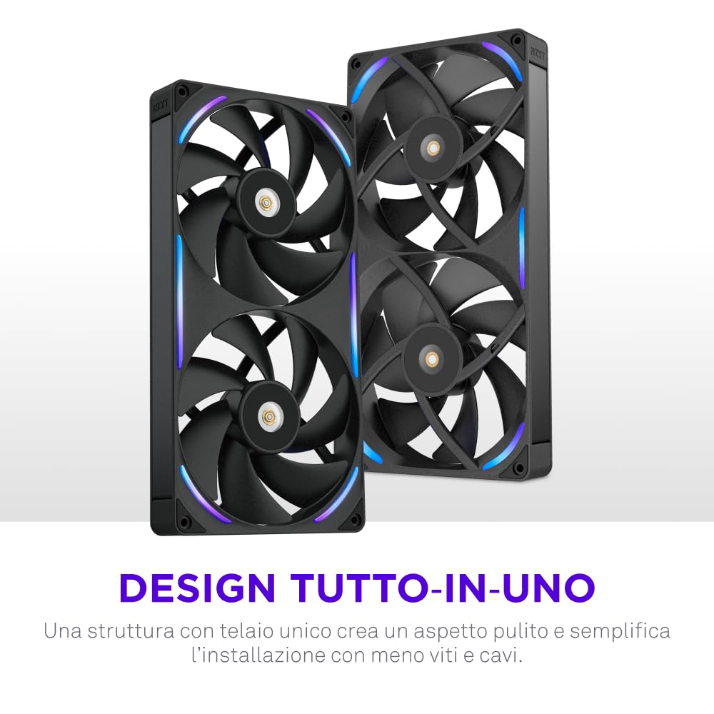 NZXT F280X Ventola Performance Telaio Singolo - 2x 140mm PWM RGB PC - Flusso aria & pressione max - Basso rumore - Telaio & pale LCP - Cuscinetto magnetico fluido - Spessore 30mm - Nero