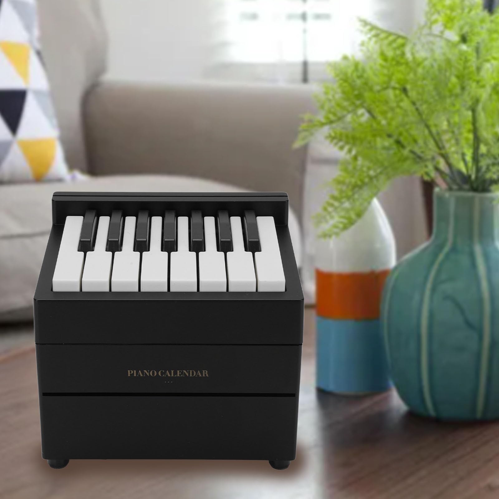 RiToEasysports Kalendarz Biurka Fortepianowego 2025 Kalendarz Muzyczny z Mini Elektronicznym Fortepianem do Biurowca i Dekoracji Domu (BLACK)