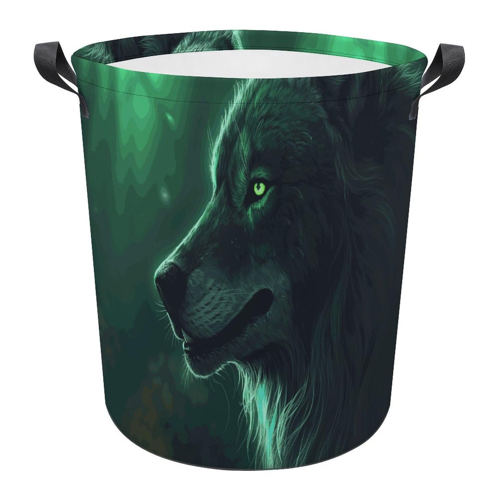 Panier à linge pliable imperméable grand volume au motif loup vert pour salon moderne