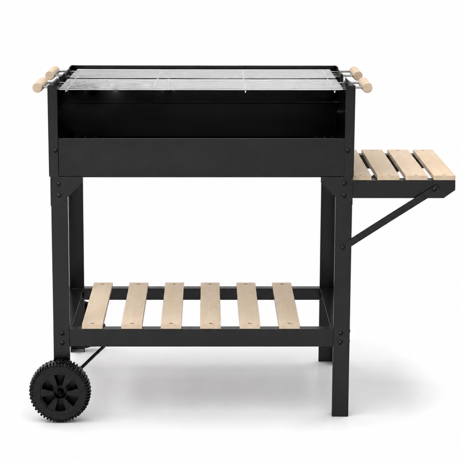 Barbecue A Carbone Con Ripiano Laterale Porta Utensili E Mensola Inferiore Struttura In Acciaio Con Ruote Per Giardino Patio Picnic E Outdoor Cooking 122 x 53 x 100 Cm Nero