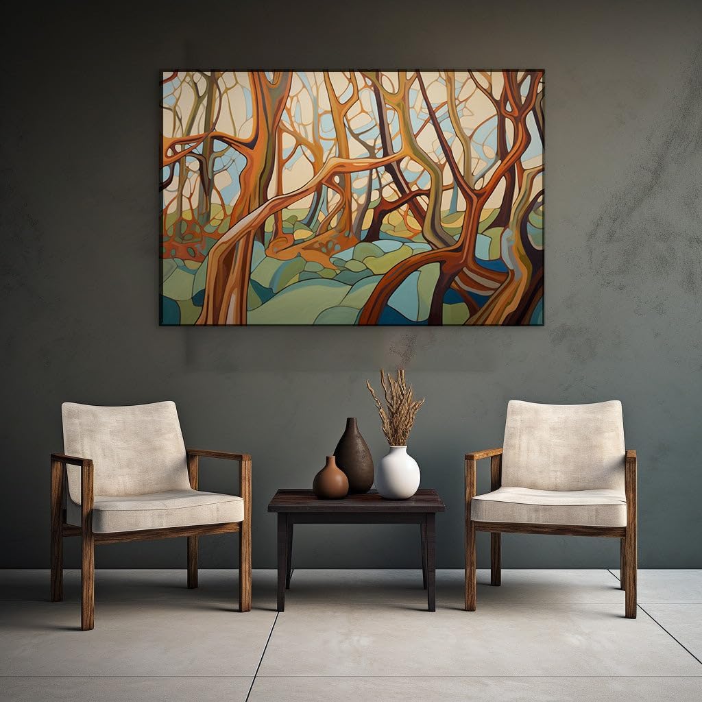 Canvas for Living Room. Enchanting Vibrance: A Vivid Journey Through Painted Woodlands, 27 x 18 inch Canvas Wall Art - Contemporary Masterpieces - Modern Home Decor
