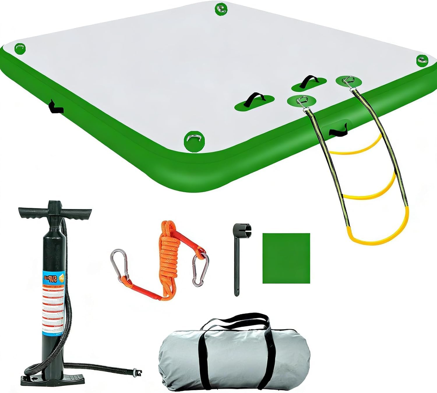 Piattaforma galleggiante gonfiabile con scala rimovibile, superficie antiscivolo, pompa ad aria inclusa per piscina, spiaggia, attività ricreative in acqua, divertimento e relax