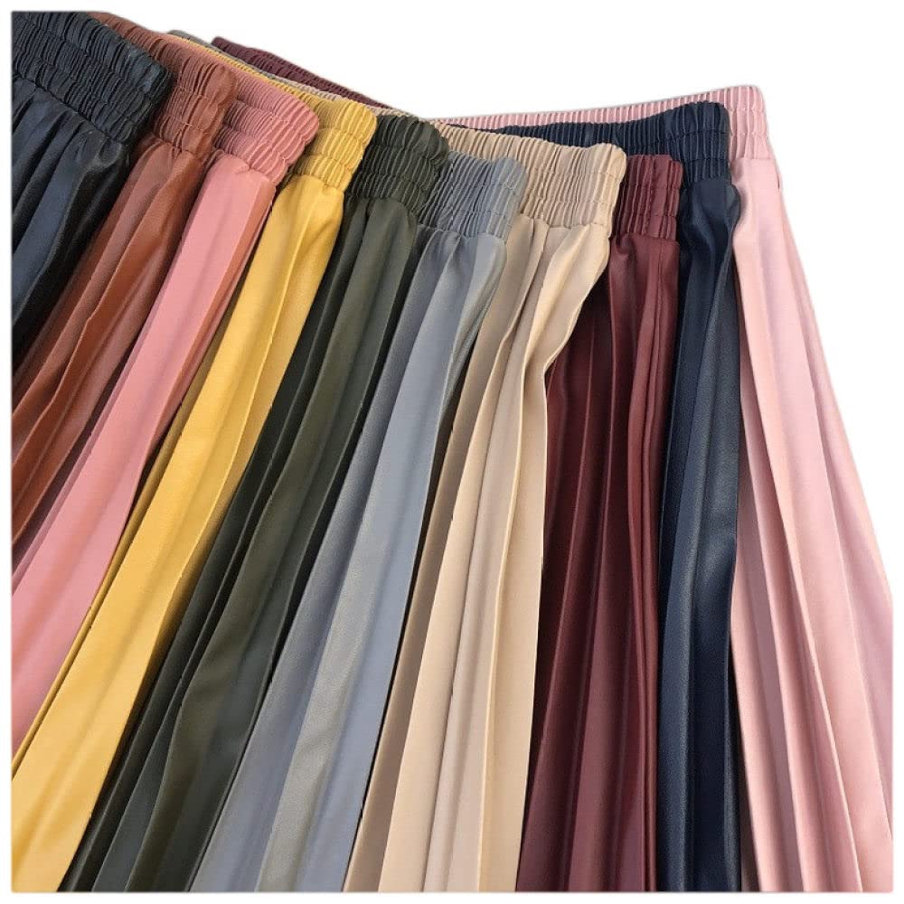 OZEO Gonne,Gonna Midi da Donna Gonna in Pelle Pu A Pieghe Tinta Unita Vita Alta Elastica Gonna A-Line Bordeaux Semplice Elegante Gonne Lunghe per Ragazze Donna Autunno Inverno,L