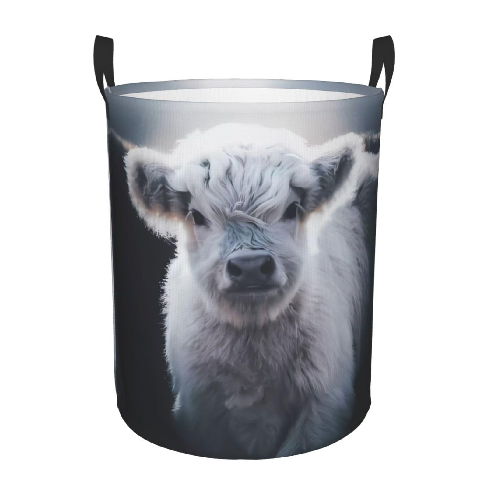 M Circular Hamper Gray Cow Print for Dirty Clothes