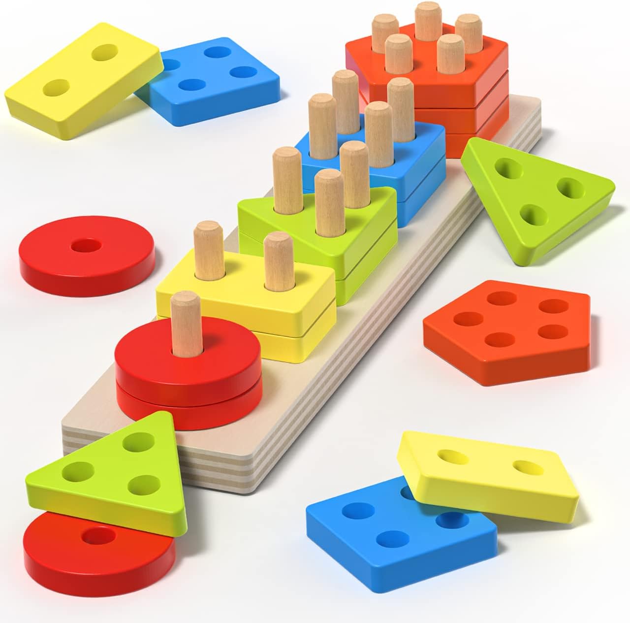 YOTHFU Montessori Toys for Toddler, Wooden Blocks Sorting Stacking Toys for 1 2 3 Year Old Boy