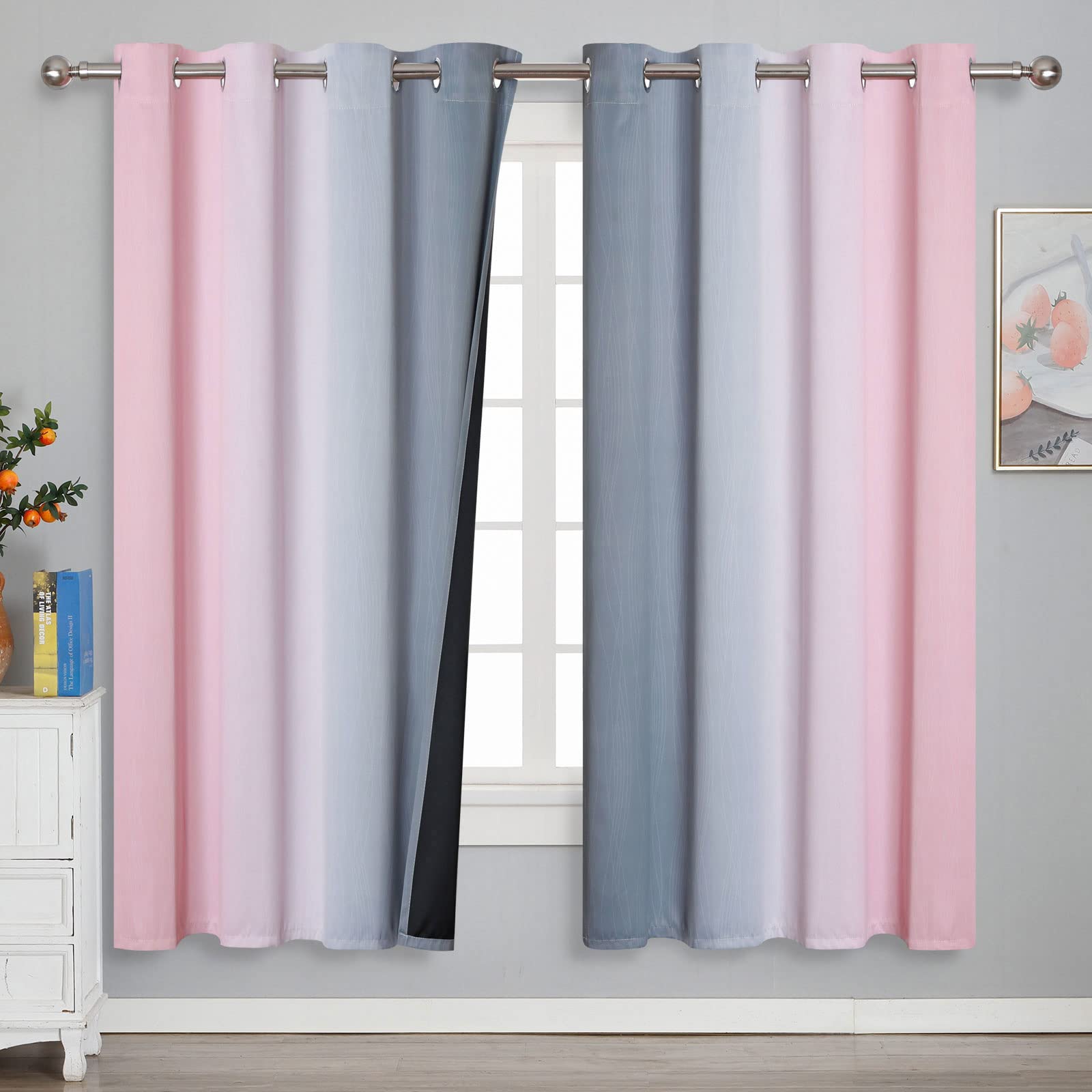 VEHEDE Ombre Blackout Bedroom Curtains for Girls 72 Long Drop Pair