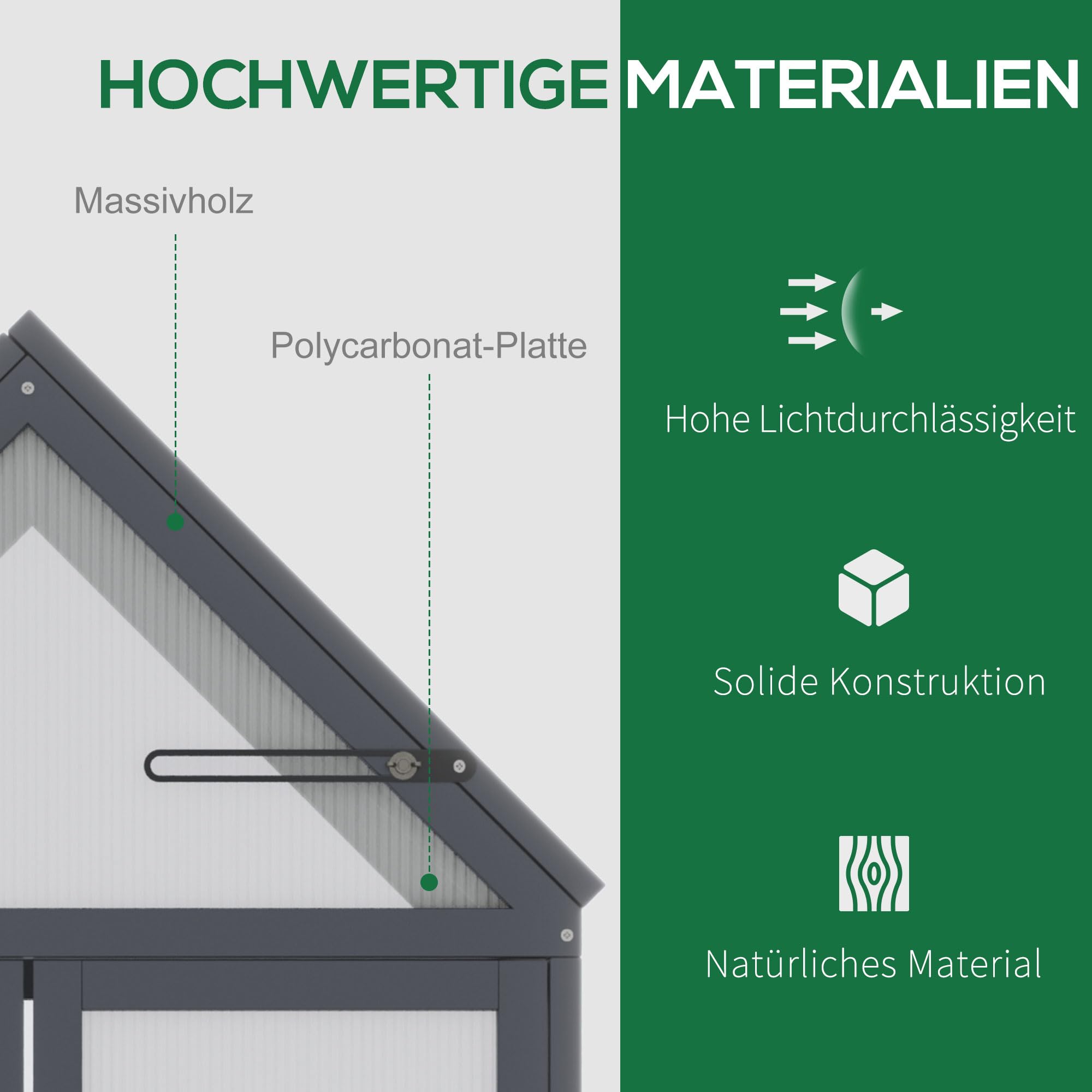 Outsunny Frühbeet Pflanzenbeet mit 3 Ebenen, aufklappbarem Dach wetterfest Mini Gewächshaus mit Doppeltüren Treibhaus aus Holz Polycarbonat Natur 70,5 x 42 x 132 cm