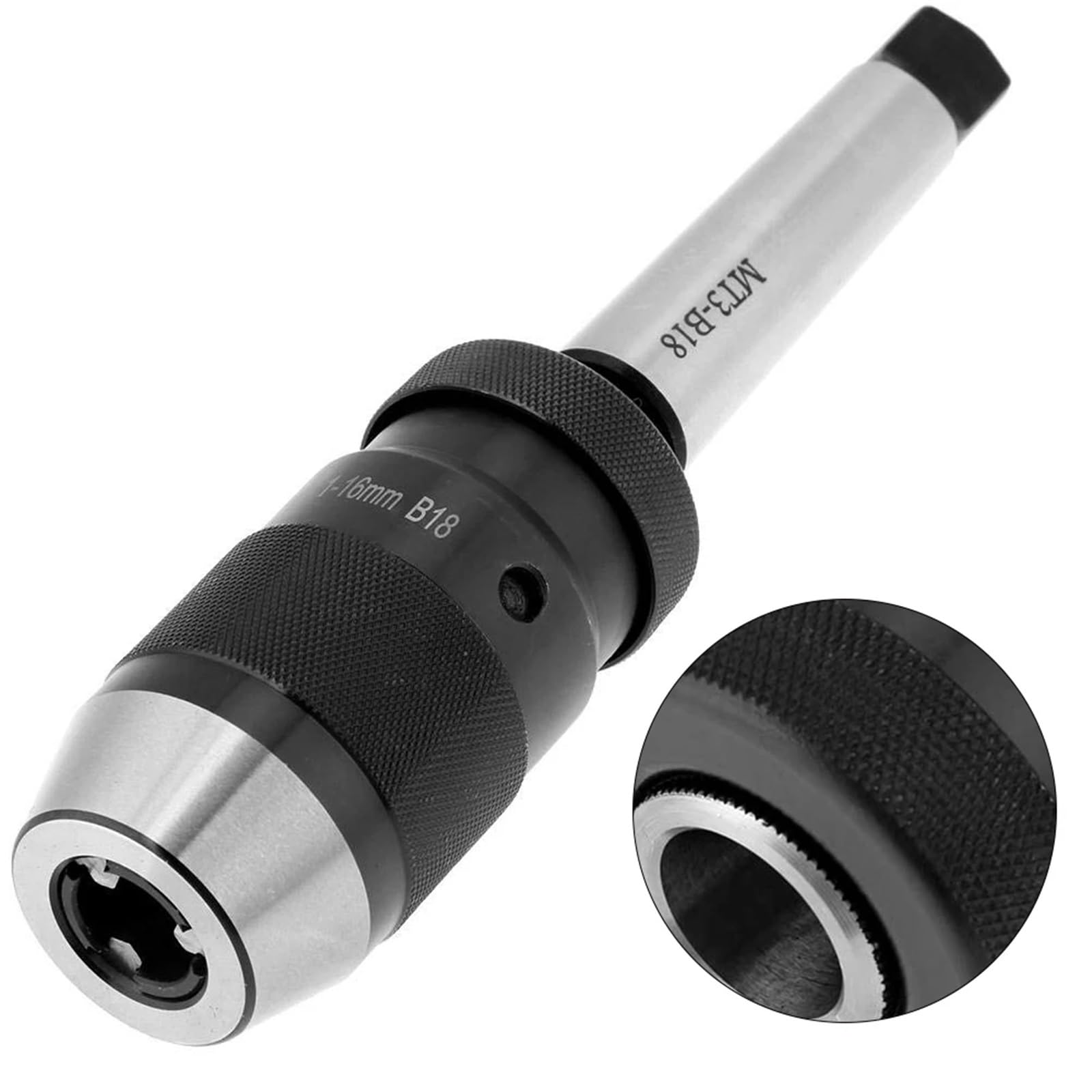 Mandrino Autoserrante For Trapano Da Tornio Senza Chiave, Capacità 1-16 Mm, In Acciaio Da 45 Libbre, Con Attacco Conico MT3-B18