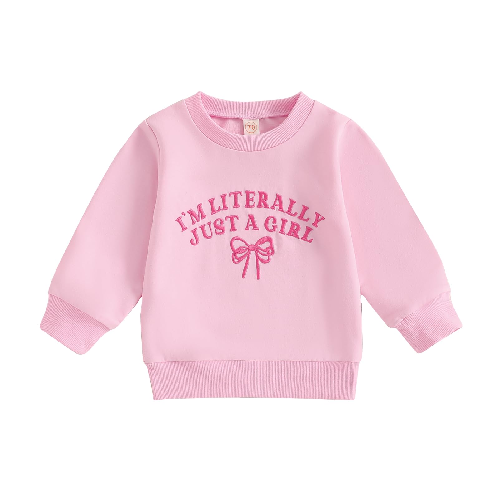 AHUGHAUE Toddler Baby Girl Sweatshirt I'm Literally Just A Girl Bow Embroidery Long Sleeve Pullover Cute Spring Fall Clothes (Pink, 2-3 Years)